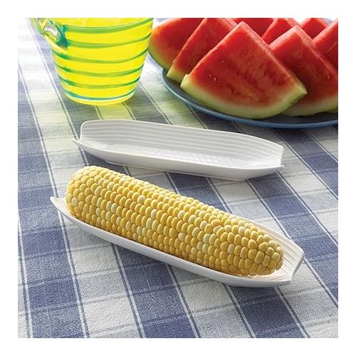  Fox Run Plastic Corn on the Cob Dish, Set of 2, White Trays