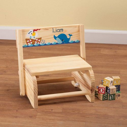  [아마존베스트]Fox Valley Traders Personalized 2-in-1 Childrens Step Stool and Chair, Customized with Kid’s Name, Ocean Design