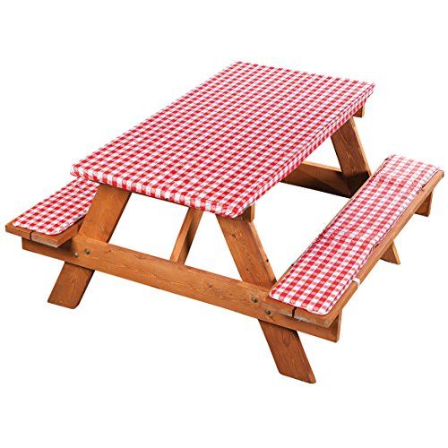  Fox Valley Traders Deluxe Picnic Table Cover with Cushions, 3-Piece Set, Red Gingham