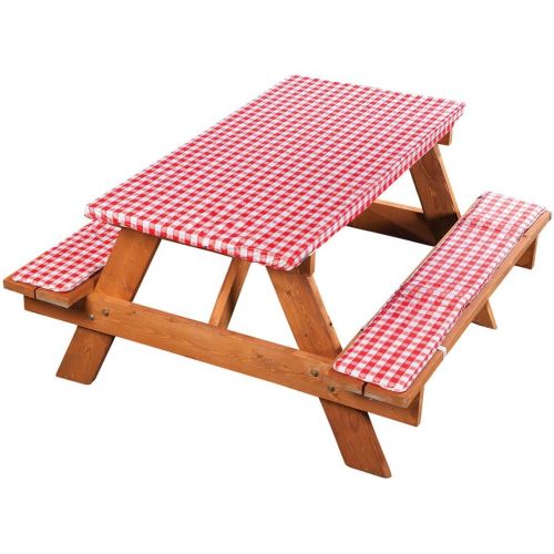  Fox Valley Traders Deluxe Picnic Table Cover with Cushions, 3-Piece Set, Red Gingham