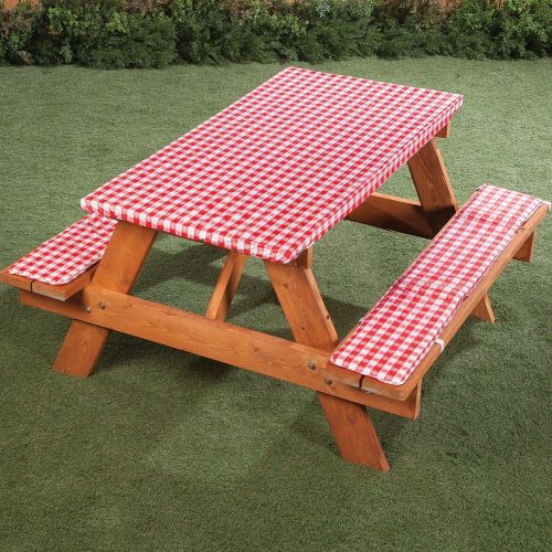  Fox Valley Traders Deluxe Picnic Table Cover with Cushions, 3-Piece Set, Red Gingham