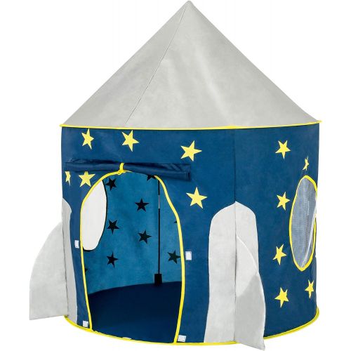  [아마존베스트]FoxPrint Rocket Ship Tent - Space Themed Pretend Play Tent - Space Play House - Spaceship Tent For Kids - Foldable Pop Up Star Play Tent Blue