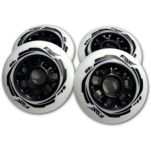  FoxPro Skate 85A Wear-Resistant 84mm SHR PU Speed Inline Roller Skates Replacement Wheels Without Bearings for Indoor Outdoor Wave Board Caster Board Street Surf (Pack of 4 Wheels)