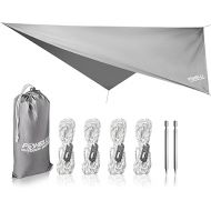 Foxelli Camping Tarp - Waterproof Lightweight Tent & Hammock Tarp Rain Fly for Camping, Backpacking w/Easy Setup Including Extra Long Guy Lines & Stakes