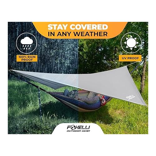  Foxelli Camping Tarp - Waterproof Lightweight Tent & Hammock Tarp Rain Fly for Camping, Backpacking w/Easy Setup Including Extra Long Guy Lines & Stakes