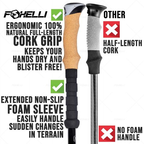  Foxelli Carbon Fiber Trekking Poles  Collapsible, Lightweight, Shock-Absorbent, Hiking, Walking & Running Sticks with Natural Cork Grips, Quick Locks, 4 Season/All Terrain Accesso