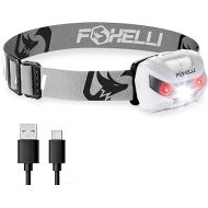 Foxelli Rechargeable Headlamp Flashlight - Super Bright LED Head Lamp for Running, Camping, Hiking & Work, Lightweight Comfortable Head Light for Adults and Kids