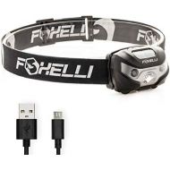 [아마존베스트]Foxelli USB Rechargeable Headlamp Flashlight - 160 Lumen, up to 30 Hours of Constant Light on a Single Charge, Super Bright White Led + Red Light, Compact, Easy to Use, Headlight f