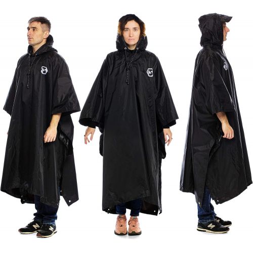  [아마존베스트]Foxelli Hooded Rain Poncho  Waterproof Emergency Military Raincoat for Adult Men & Women  Lightweight, Multi-Use, Reusable Rain Gear for Hiking, Camping, Fishing, Festivals