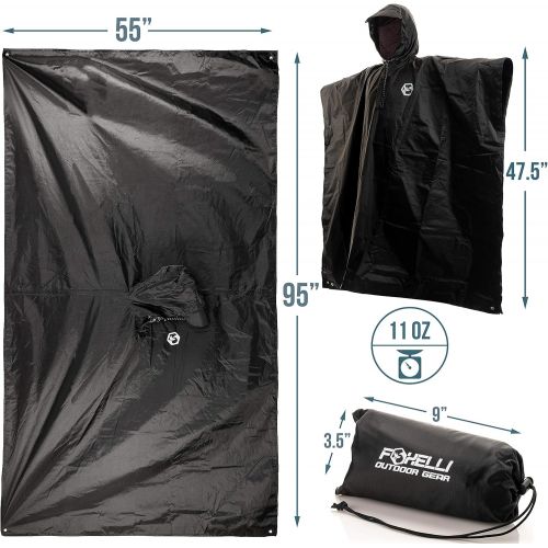  [아마존베스트]Foxelli Hooded Rain Poncho  Waterproof Emergency Military Raincoat for Adult Men & Women  Lightweight, Multi-Use, Reusable Rain Gear for Hiking, Camping, Fishing, Festivals