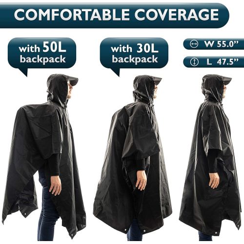  [아마존베스트]Foxelli Hooded Rain Poncho  Waterproof Emergency Military Raincoat for Adult Men & Women  Lightweight, Multi-Use, Reusable Rain Gear for Hiking, Camping, Fishing, Festivals