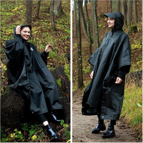  [아마존베스트]Foxelli Hooded Rain Poncho  Waterproof Emergency Military Raincoat for Adult Men & Women  Lightweight, Multi-Use, Reusable Rain Gear for Hiking, Camping, Fishing, Festivals