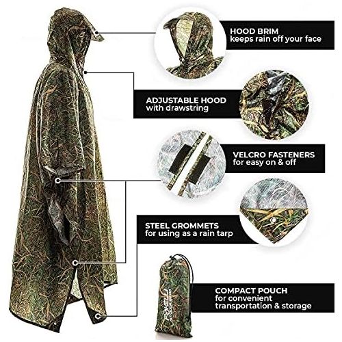  Foxelli Hooded Rain Poncho  Waterproof Emergency Military Ponchos for Adults