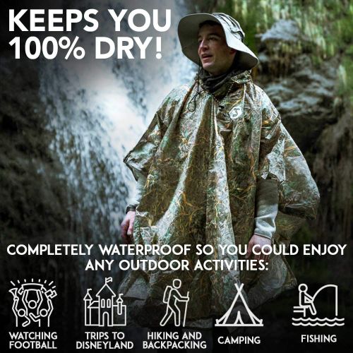  Foxelli Hooded Rain Poncho  Waterproof Emergency Military Ponchos for Adults