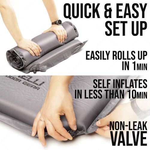  Foxelli Self Inflating Sleeping Pad for Camping - 2.75 Ultra Thick Sleeping Mat with Pillow, Insulated Foam Camping Pad, Lightweight & Compact Inflatable Camp Mattress for Hiking,