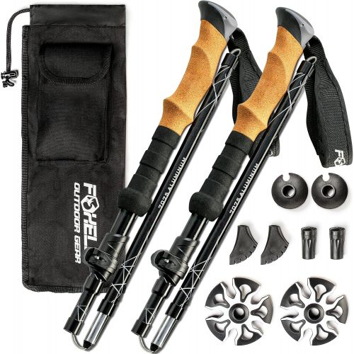  Foxelli Folding Trekking Poles  Ultra Compact, Lightweight & Durable Aluminum 7075 Collapsible Hiking Poles with Natural Cork Grips, Quick Locks, 4 Season All Terrain Accessories