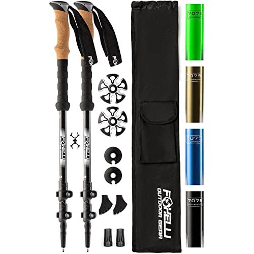  Foxelli Aluminum Trekking Poles  Collapsible, Lightweight, Aluminum 7075 Hiking Poles, Walking & Running Sticks with Natural Cork Grips, Quick Locks, 4 Season/All Terrain Accessor