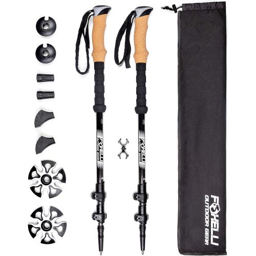  Foxelli Carbon Fiber Trekking Poles  Collapsible, Lightweight, Shock-Absorbent, Hiking, Walking & Running Sticks with Natural Cork Grips, Quick Locks, 4 Season/All Terrain Accesso