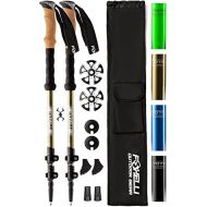 Foxelli Trekking Poles ? 2-pc Pack Collapsible Lightweight Hiking Poles, Strong Aircraft Aluminum Adjustable Walking Sticks with Natural Cork Grips and 4 Season All Terrain Accesso