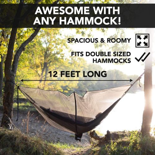  Foxelli XL Hammock Net ? 12ft Net for Hammocks, Lightweight Portable Hammock Netting, Fast and Easy Set Up, Fits All Camping Hammocks