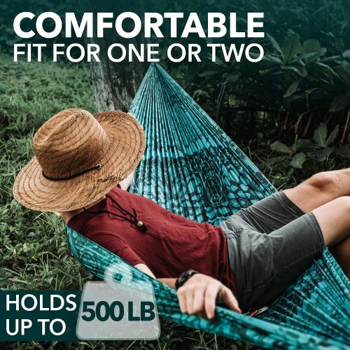  Foxelli Camping Hammock ? Lightweight Parachute Nylon Portable Hammock with Tree Ropes and Carabiners, Perfect for Outdoors, Backpacking, Hiking, Camping, Travel, Beach, Backyard &