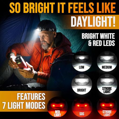  Foxelli LED Headlamp Flashlight - for Adults & Kids, Running, Camping, Hiking Head Lamp with White & Red Light, Lightweight Waterproof Headlight with Comfortable Headband, 3 AAA Ba