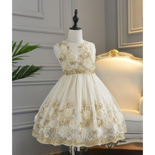  Foxjoy Ruffles Lace Bow Flower Tulle Princess Formal Wedding Birthday Party Dress for Toddler Baby Girl