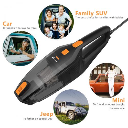  Foxnovo Car Vacuum, Corded Car Vacuum Cleaner DC 12 Volt 120W Portable Handheld Vacuum for Car of 4KPa Suction with Dual Stainless Steel HEPA Filter, for Wet & Dry Use,14.8ft Cable