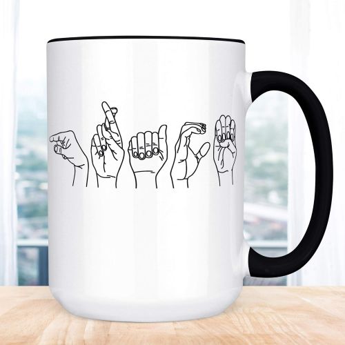  [아마존베스트]Foxy Mug Customized ASL Name Coffee Mug Sign Language Fingerspelling Personalized Cup