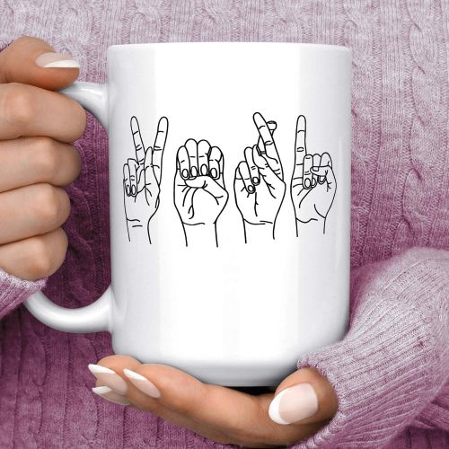  [아마존베스트]Foxy Mug Customized ASL Name Coffee Mug Sign Language Fingerspelling Personalized Cup