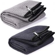 2 Pack Tri-fold Golf Towel Set, Microfiber Fabric Waffle Pattern Towels, Heavy Duty Carabiner Clip (2 Pcs, 2 Colors)