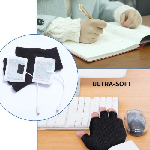  [아마존베스트]Fpxnb 2 Pairs USB Heated Gloves for Men and Women, USB 2.0 Powered Stripes Heating Pattern Knitting Wool Heating Mittens Hands Warmer Fingerless Washable Design Winter Gift (Black & Gray