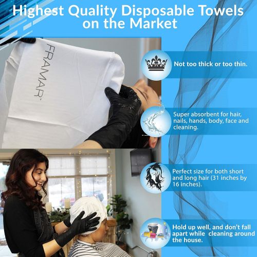  Framar Disposable Towels For Salon, Hair Towels For Women, Salon Towels Bleach Safe White Spa Towels For Hair Drying Towel, White Towels Bulk, White Gym Towels Pack ? 50 Pack Dispo