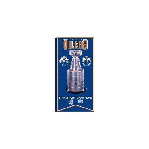  Frameworth Edmonton Oilers - 14x28 Canvas Stanley Cup Banner With Cup Photo