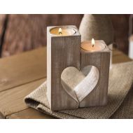 /FranJohnsonHouse Wood candle holders Valentines day Gift for her Rustic holder Wooden hearts Decorative tealight candles Wedding gift idea Home decorations
