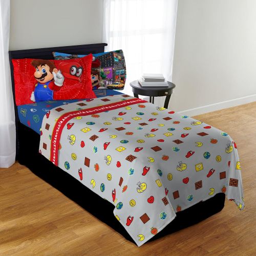 닌텐도 Franco Kids Bedding Soft Sheet Set, 3 Piece Twin Size, Super Mario Odyssey