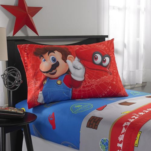 닌텐도 Franco Kids Bedding Soft Sheet Set, 3 Piece Twin Size, Super Mario Odyssey