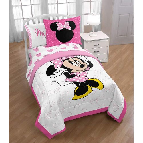  Franco Disney Minnie Mouse 4pc Twin Size Bed Comforter and Bows Sheet Set