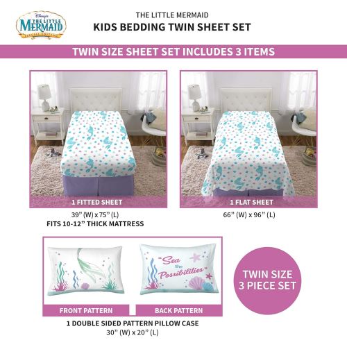  Franco Kids Bedding Super Soft Sheet Set, 3 Piece Twin Size, Disney Little Mermaid