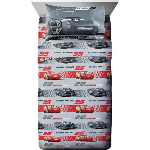  Franco Disney Cars 3~6pcs Twin Size Comforter Set (Comforter, Pillow Sham & 3pc Sheet Set) + Lightning McQueen Plush Pillow