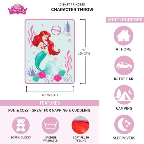  Franco Kids Bedding Super Soft Plush Throw, 46” x 60”, Disney Princess