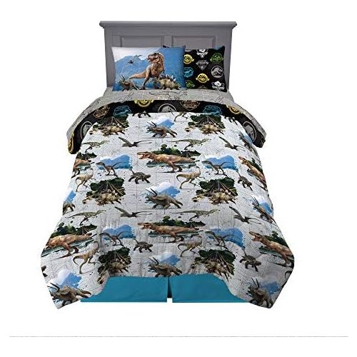  Franco Kids Bedding Super Soft Comforter and Sheet Set with Sham, 5 Piece Twin Size, Jurassic World,6A1348