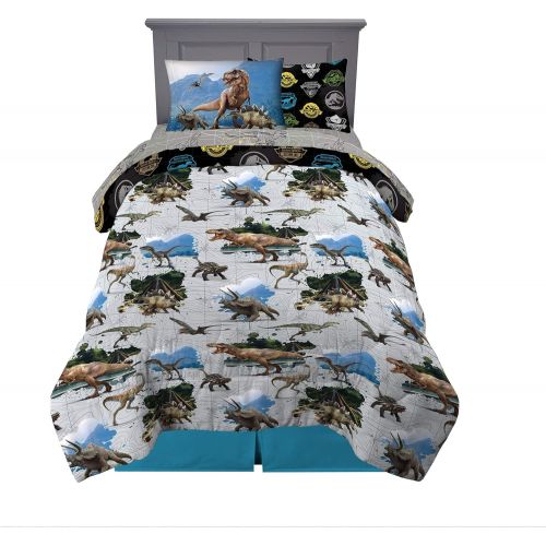  Franco Kids Bedding Super Soft Comforter and Sheet Set with Sham, 5 Piece Twin Size, Jurassic World,6A1348