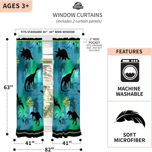  Franco Kids Room Window Curtain Panels Drapes Set, 82 x 63, Jurassic World