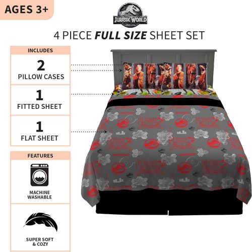  Franco Kids Bedding Super Soft Sheet Set, 4 Piece Full Size, Jurassic World