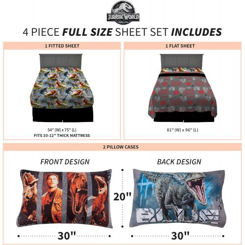  Franco Kids Bedding Super Soft Sheet Set, 4 Piece Full Size, Jurassic World