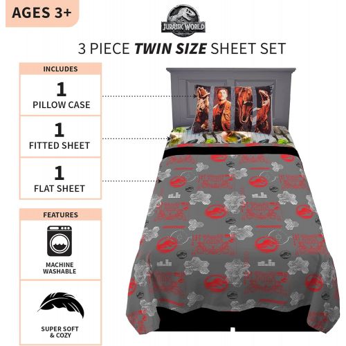  Franco MA9468 Kids Bedding Super Soft Sheet Set, 3 Piece Twin Size, Jurassic World