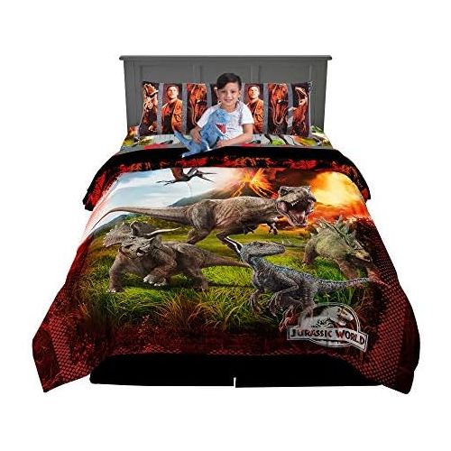  Franco Kids Bedding Super Soft Comforter with Sheets and Cuddle Pillow Bedroom Set, 6 Piece Full Size, Jurassic World