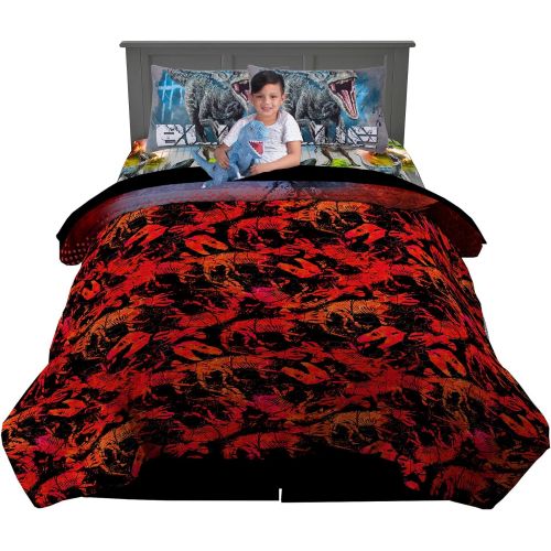  Franco Kids Bedding Super Soft Comforter with Sheets and Cuddle Pillow Bedroom Set, 6 Piece Full Size, Jurassic World