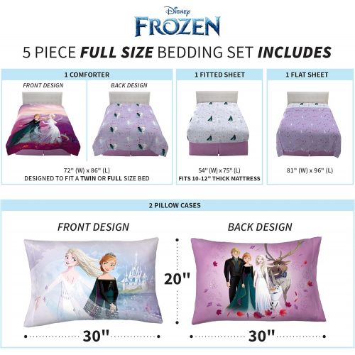  Franco Kids Bedding Super Soft Comforter and Sheet Set, 5 Piece Full Size, Disney Frozen 2